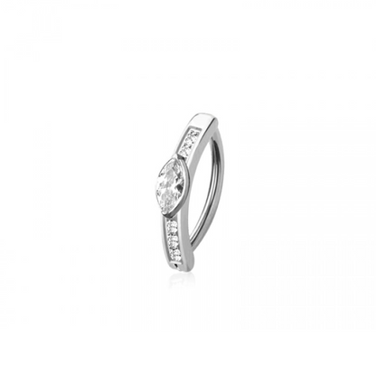 CZ Crystal Marquise Center Hinged Curved Bar Clicker Belly Button Ring - 316L Stainless Steel