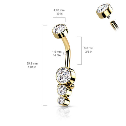 Internally Threaded CZ Crystal Cluster Dropdown Belly Button Ring
 - 316L Surgical Steel