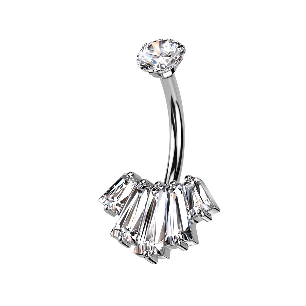 Internally Threaded CZ Crystal Baguette Crown Belly Button Ring - 316L Stainless Steel