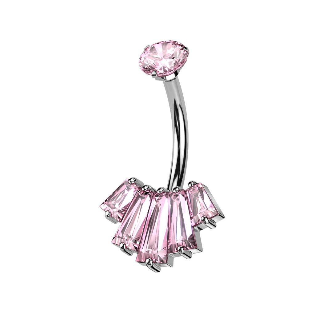 Internally Threaded CZ Crystal Baguette Crown Belly Button Ring - 316L Stainless Steel