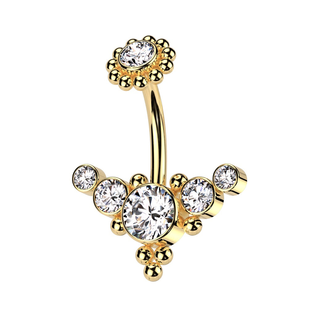 Internally Threaded Multi CZ Crystal and Ball Clusters Belly Button Ring - 316L Stainless Steel