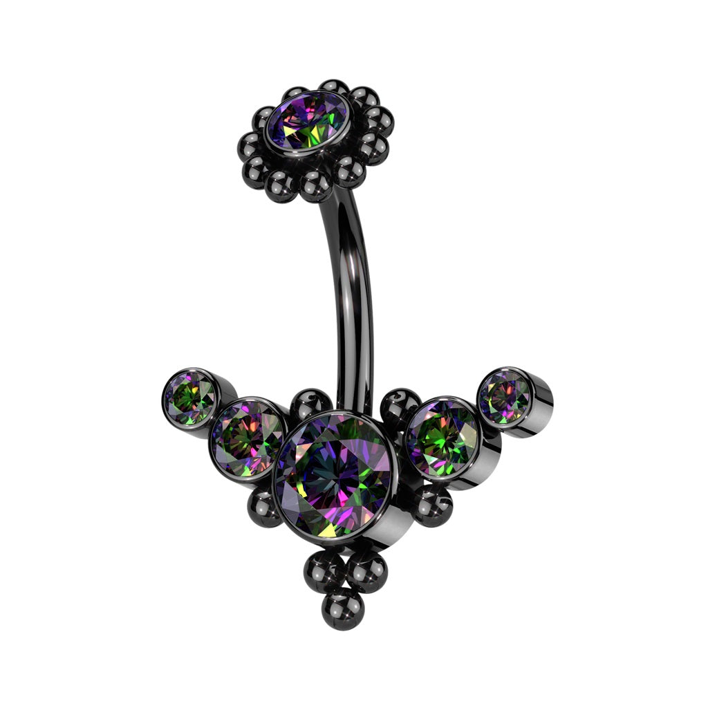 Internally Threaded Multi CZ Crystal and Ball Clusters Belly Button Ring - 316L Stainless Steel