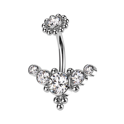 Internally Threaded Multi CZ Crystal and Ball Clusters Belly Button Ring - 316L Stainless Steel