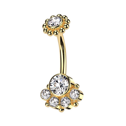 Internally Threaded CZ Crystal with Beaded Ball Edge Belly Button Ring - 316L Stainless Steel