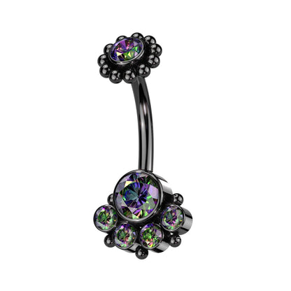 Internally Threaded CZ Crystal with Beaded Ball Edge Belly Button Ring - 316L Stainless Steel