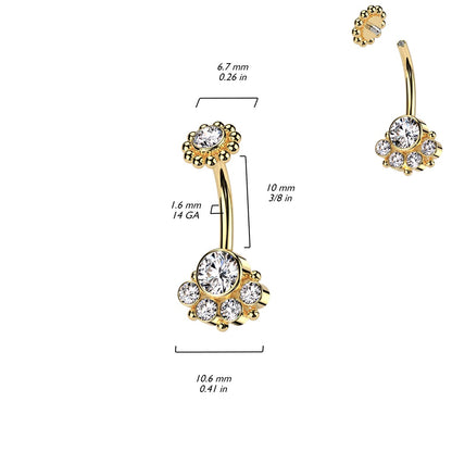 Internally Threaded CZ Crystal with Beaded Ball Edge Belly Button Ring - 316L Stainless Steel