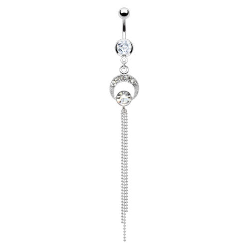 Fancy Chain Dangle with Assorted Gems Belly Button Ring - 316L Stainless Steel