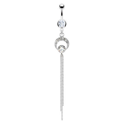 Fancy Chain Dangle with Assorted Gems Belly Button Ring - 316L Stainless Steel