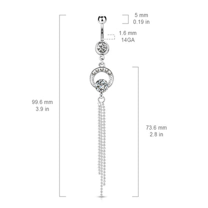 Fancy Chain Dangle with Assorted Gems Belly Button Ring - 316L Stainless Steel
