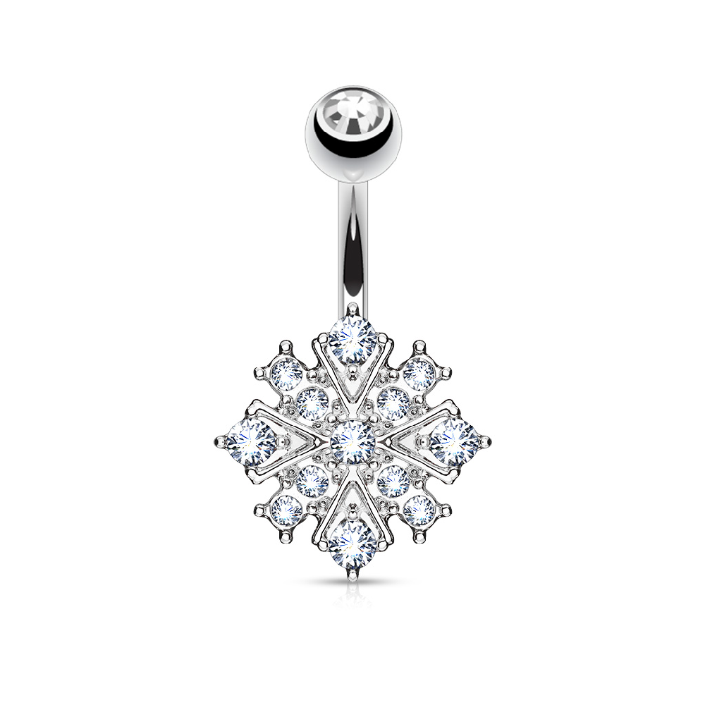 CZ Crystal Paved Starburst Belly Button Ring - 316L Stainless Steel