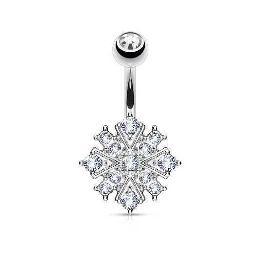 CZ Crystal Paved Starburst Belly Button Ring - 316L Stainless Steel