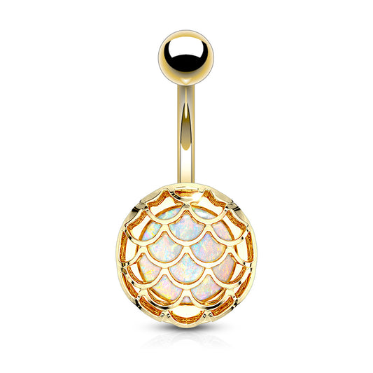 Mermaid Scale Synthetic Glitter Opal Belly Button Ring
 - Stainless Steel