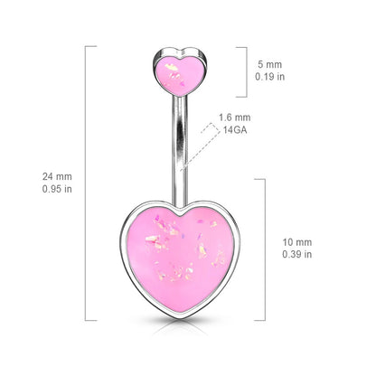 Double Opalite Glitter Filled Hearts Belly Button Ring
 - 316L Stainless Steel