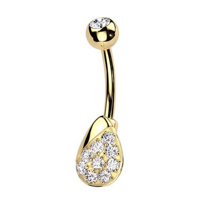 CZ Crystal Paved Teardrop Belly Button Ring - 316L Stainless Steel