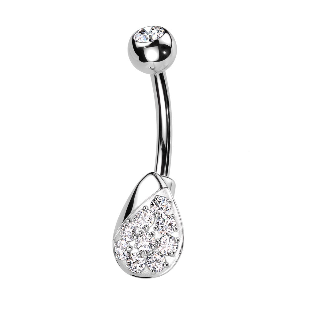 CZ Crystal Paved Teardrop Belly Button Ring - 316L Stainless Steel