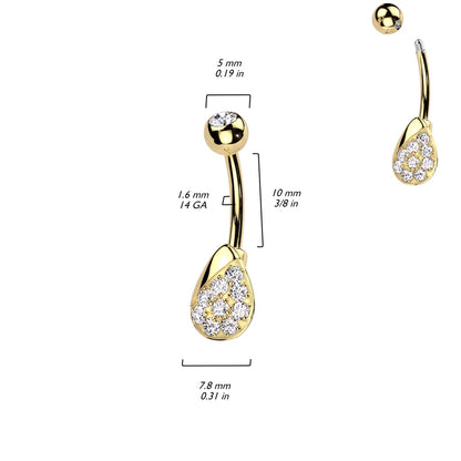 CZ Crystal Paved Teardrop Belly Button Ring - 316L Stainless Steel