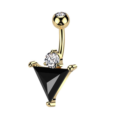 Black CZ Crystal Triangle Belly Button Ring - 316L Stainless Steel