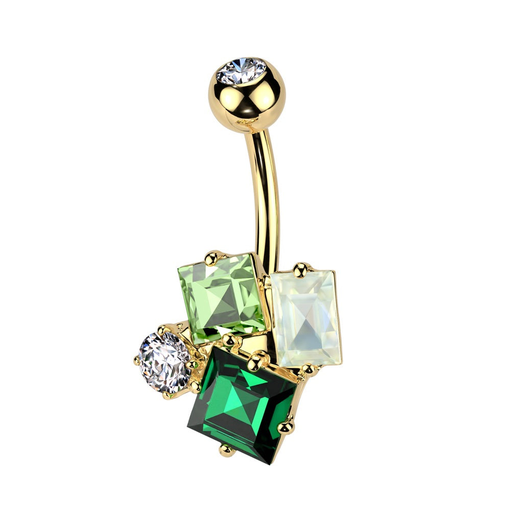 Green CZ Crystal Cluster Belly Button Ring - 316L Stainless Steel