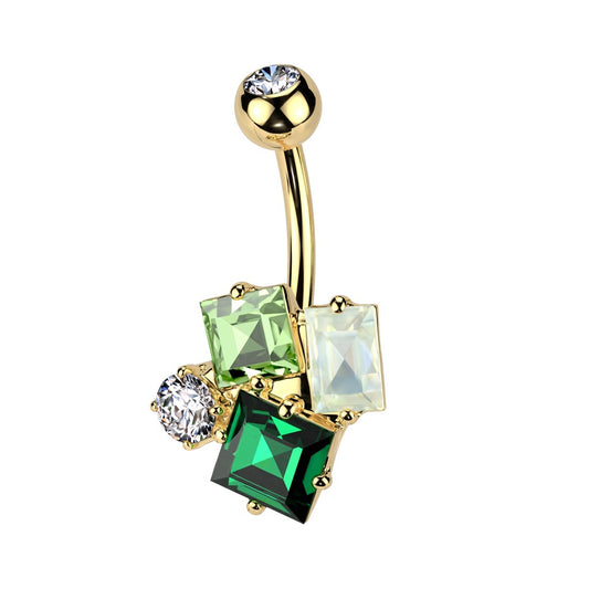 Green CZ Crystal Cluster Belly Button Ring - 316L Stainless Steel