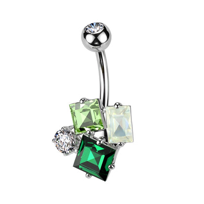 Green CZ Crystal Cluster Belly Button Ring - 316L Stainless Steel