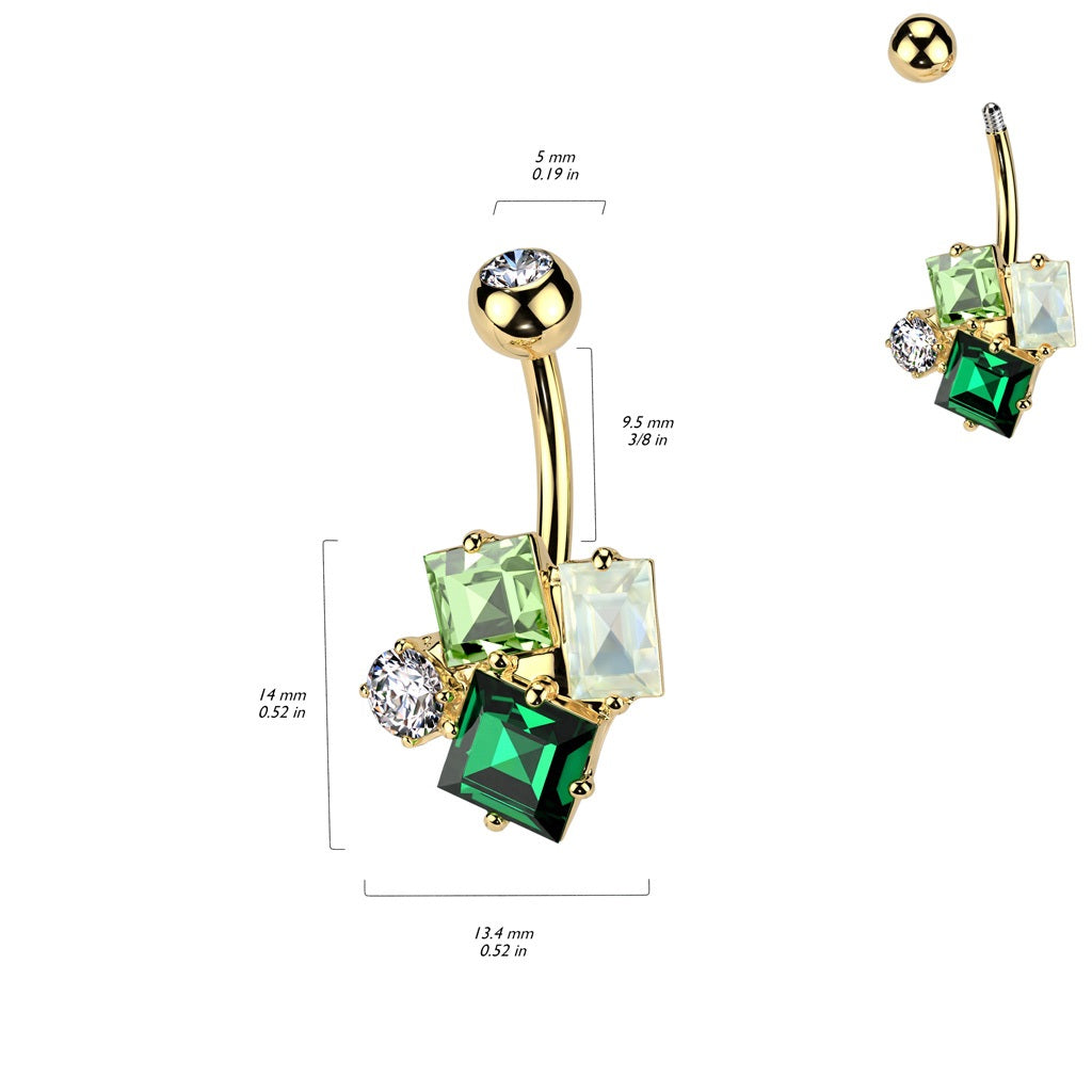 Green CZ Crystal Cluster Belly Button Ring - 316L Stainless Steel