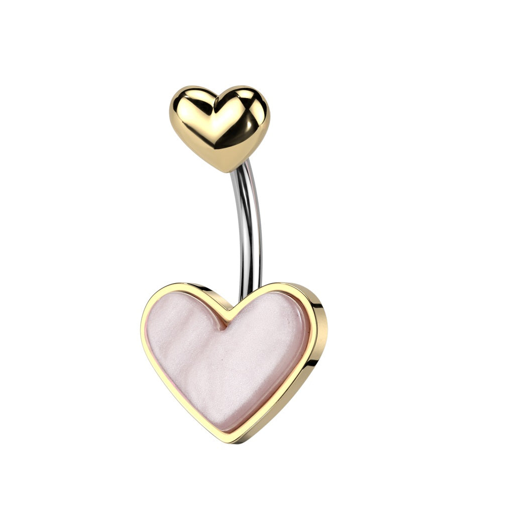 Mother of Pearl Heart Belly Button Ring - 316L Stainless Steel