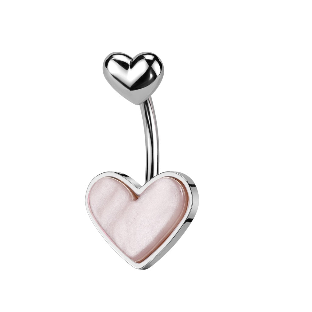 Mother of Pearl Heart Belly Button Ring - 316L Stainless Steel