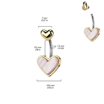 Mother of Pearl Heart Belly Button Ring - 316L Stainless Steel