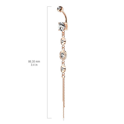 CZ Centered Crystal Drop Chain Dangling Belly Button Ring - 316L Stainless Steel