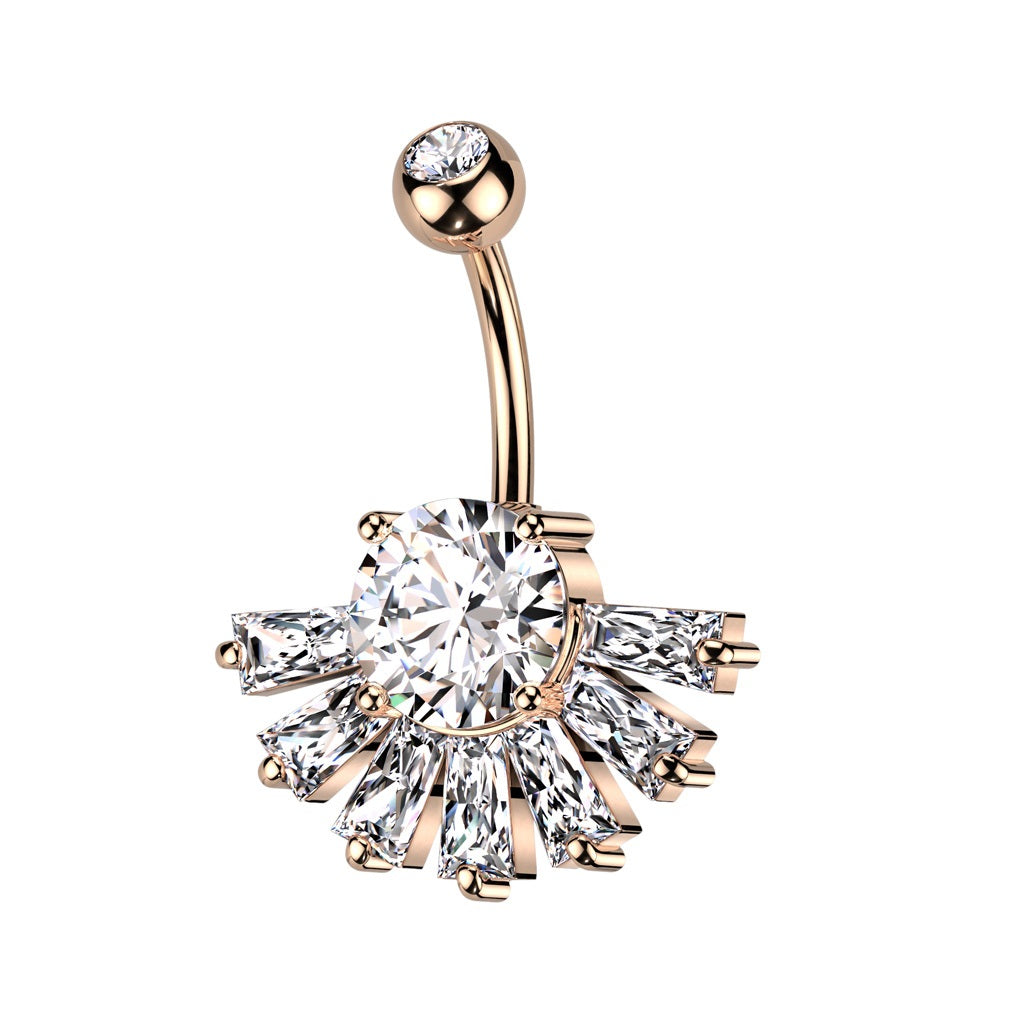 CZ Crystal Baguette Fan Bottom Belly Button Ring - 316L Stainless Steel