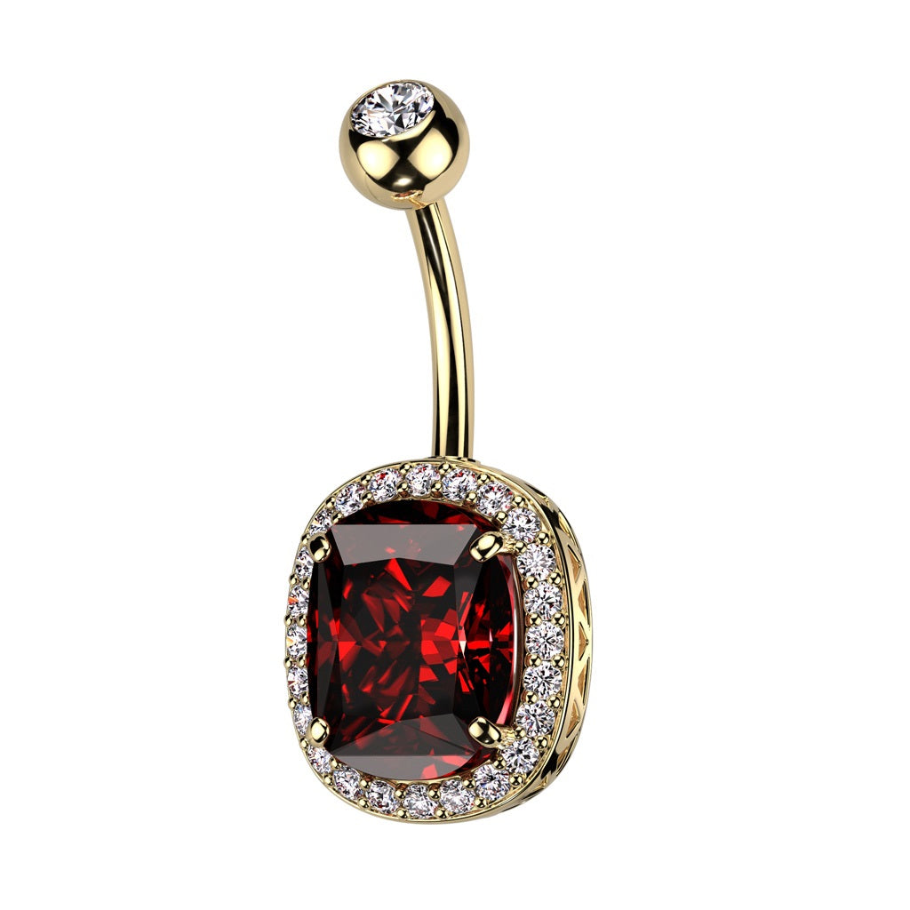 Oval CZ Crystal with Surrounding CZs Belly Button Ring - 316L Stainless Steel