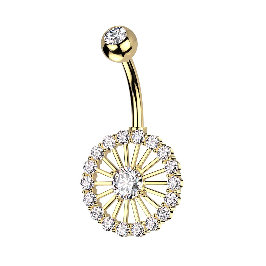 CZ Crystal Paved Wheel Belly Button Ring - 316L Stainless Steel