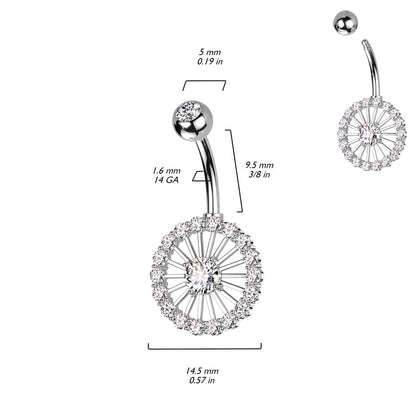 CZ Crystal Paved Wheel Belly Button Ring - 316L Stainless Steel