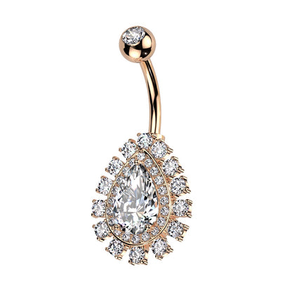 CZ Crystal Lined Teardrop Shaped Belly Button Ring - 316L Stainless Steel