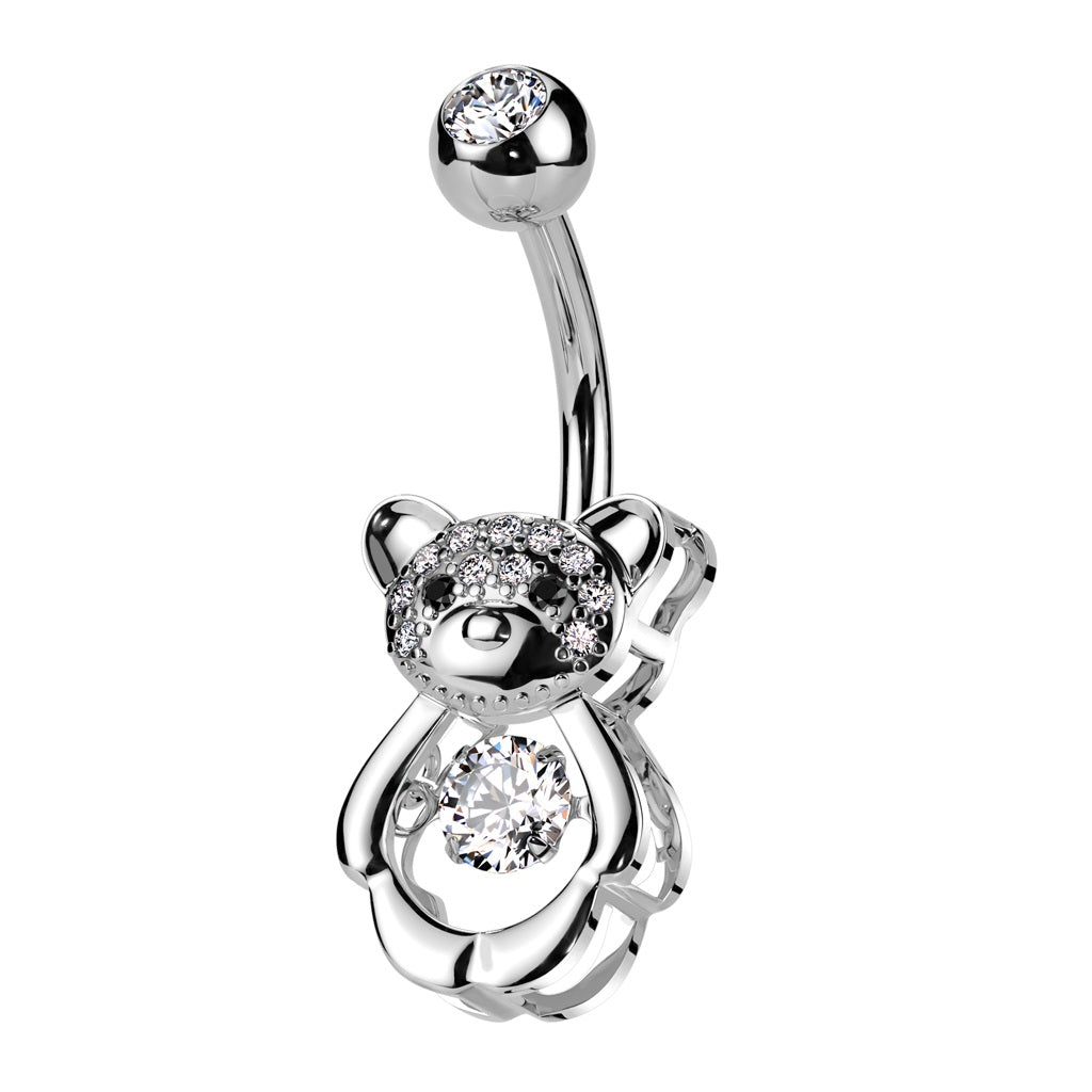 CZ Crystal Hollow Bear Belly Button Ring - 316L Stainless Steel