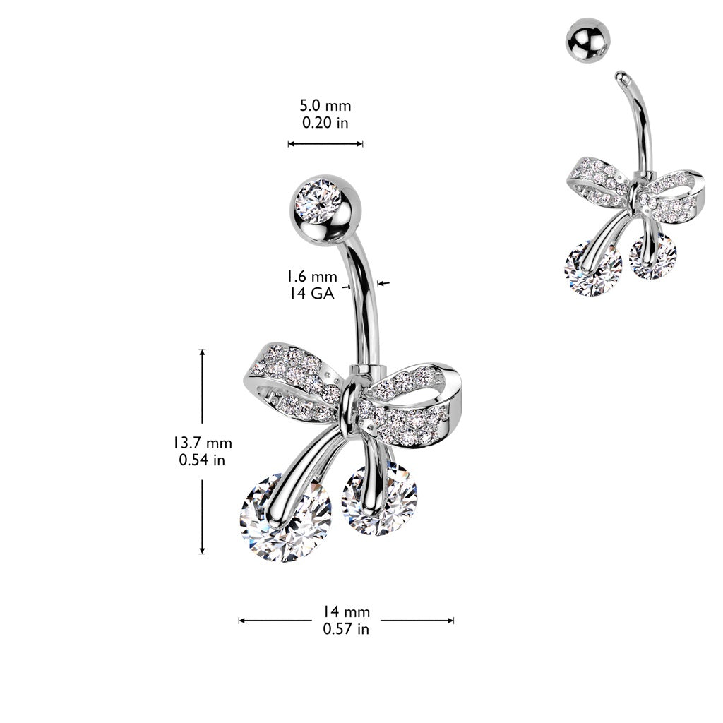 CZ Crystal Paved Bow Ribbon Belly Button Ring - 316L Stainless Steel