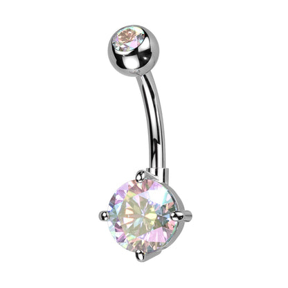 Prong Set CZ Crystal Belly Button Ring - ASTM F-136 Implant Grade Titanium