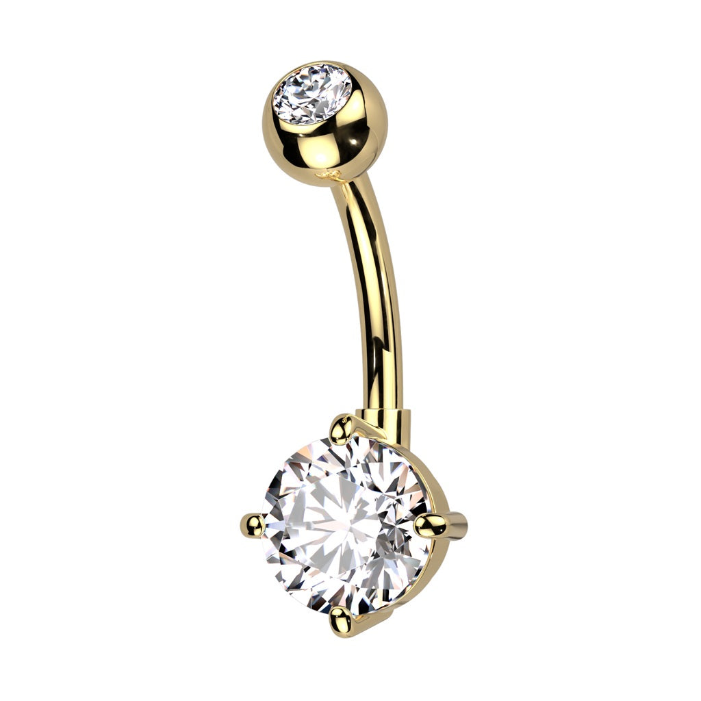 Prong Set CZ Crystal Belly Button Ring - ASTM F-136 Implant Grade Titanium