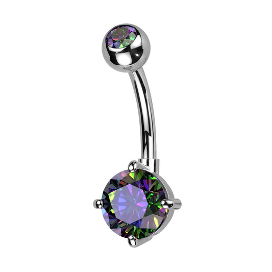 Prong Set CZ Crystal Belly Button Ring - ASTM F-136 Implant Grade Titanium