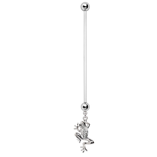 CZ Crystal Frog Dangle BioFlex Pregnancy Maternity Belly Button Ring Retainer - Stainless Steel