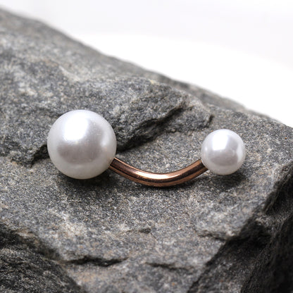 Imitation Pearl Belly Button Ring - Rose Gold Plated 316L Stainless Steel