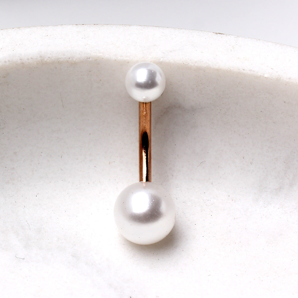 Imitation Pearl Belly Button Ring - Rose Gold Plated 316L Stainless Steel