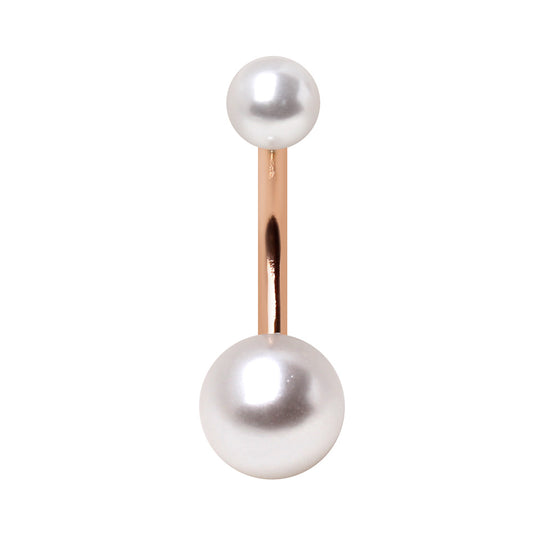 Imitation Pearl Belly Button Ring - Rose Gold Plated 316L Stainless Steel