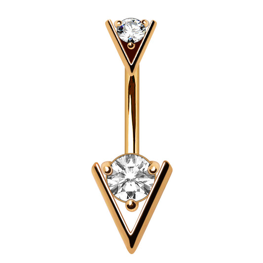 CZ Crystal Triangle Belly Button Ring - Gold Plated 316L Stainless Steel