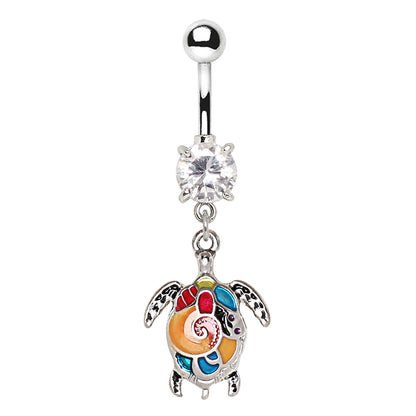 Aloha Multicolor Sea Turtle Belly Button Ring - 316L Stainless Steel