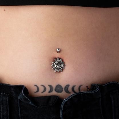 Smiling Tribal Sun Charm Belly Button Ring - 316L Stainless Steel