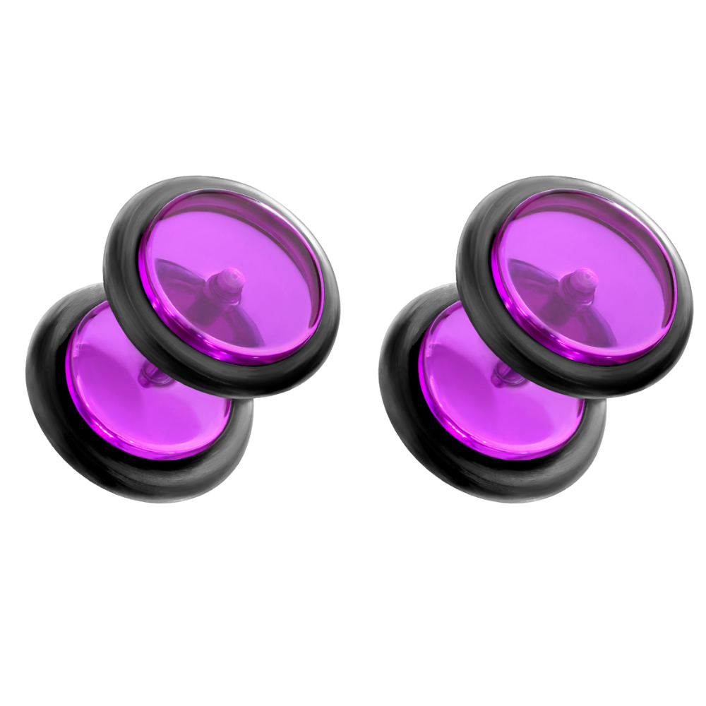 Acrylic Fake 0GA Plugs with Black O-Rings - Pair