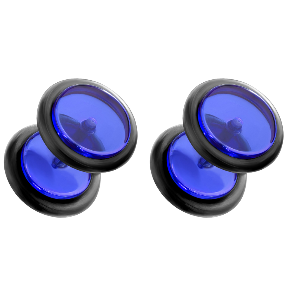 Acrylic Fake 0GA Plugs with Black O-Rings - Pair