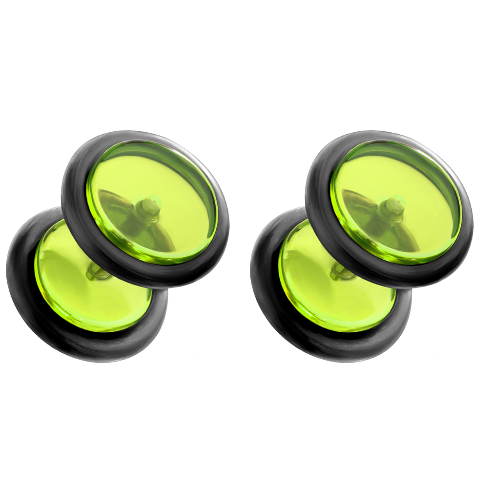 Acrylic Fake 0GA Plugs with Black O-Rings - Pair