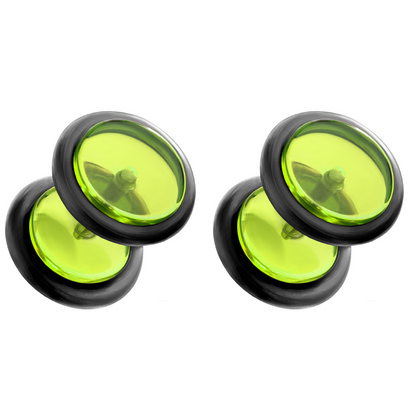 Acrylic Fake 0GA Plugs with Black O-Rings - Pair